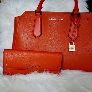 Burnt Orange Michael Kors Handbag with Matching Flap Wallet